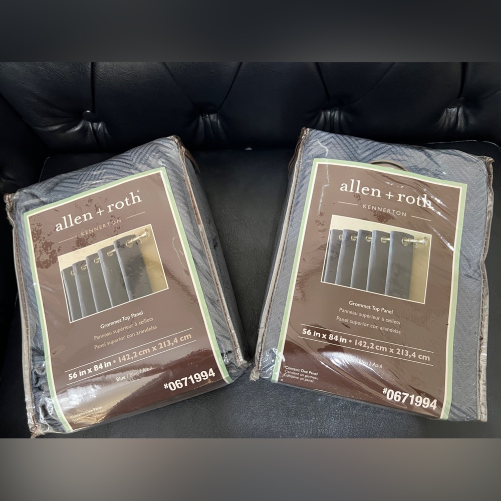Allen + Roth Kennerton Grommet Top Panel Curtains - Blue, Set of 2 (56”x84”)